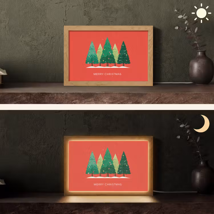 Minimalistisch - Kerstbomen - Rood - Sneeuw Light Box met kabel (Tafellamp) klein -sfeer3