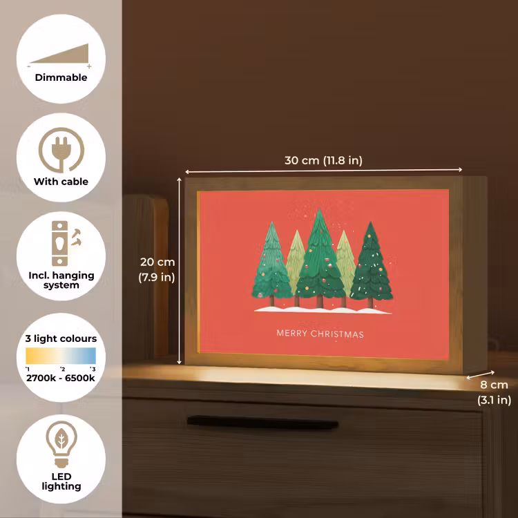 Minimalistisch - Kerstbomen - Rood - Sneeuw Light Box met kabel (Tafellamp) klein -USP_EN