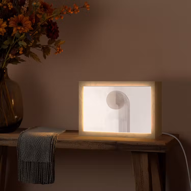 Minimalistisch - Cirkel - Lichtgrijs Light Box met kabel (Tafellamp) klein -sfeer4