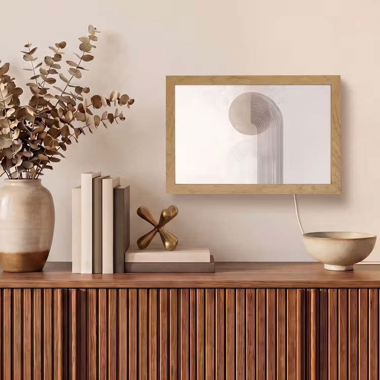 Minimalistisch - Cirkel - Lichtgrijs Light Box met kabel (Tafellamp) klein -sfeer2