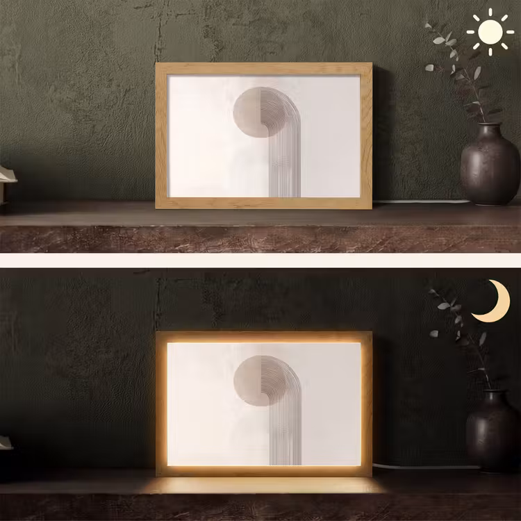 Minimalistisch - Cirkel - Lichtgrijs Light Box met kabel (Tafellamp) klein -sfeer3