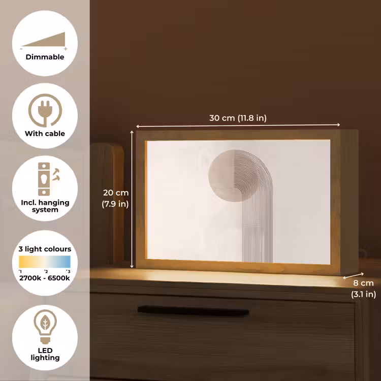 Minimalistisch - Cirkel - Lichtgrijs Light Box met kabel (Tafellamp) klein -USP_EN