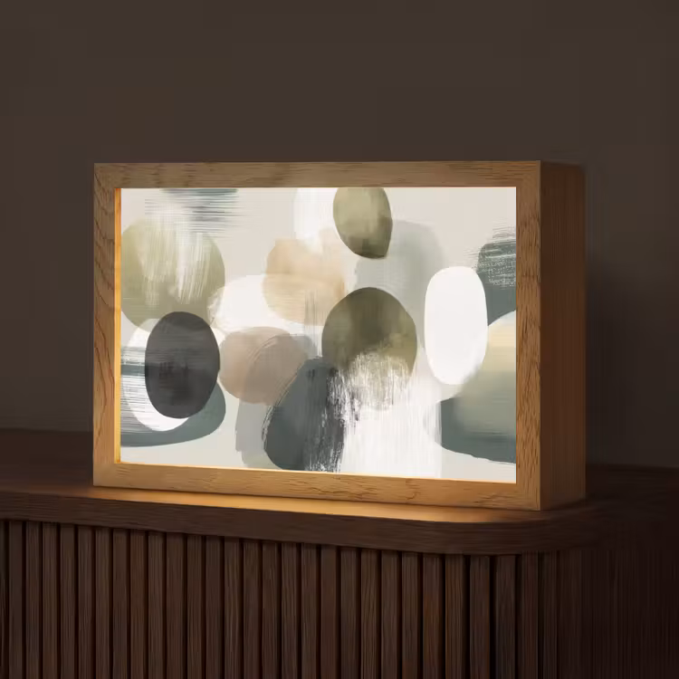 Minimalistisch - Cirkels - Penseelstreken - Beige Light Box met kabel (Tafellamp) klein -z3d_website