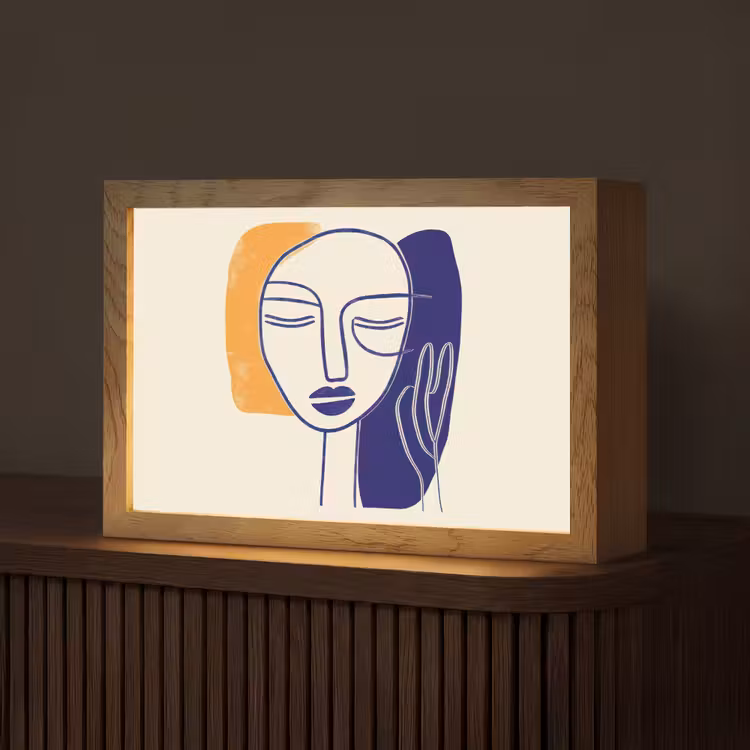 Minimalistisch - Gezicht - Hand - Oranje - Blauw Light Box met kabel (Tafellamp) klein -z3d_website
