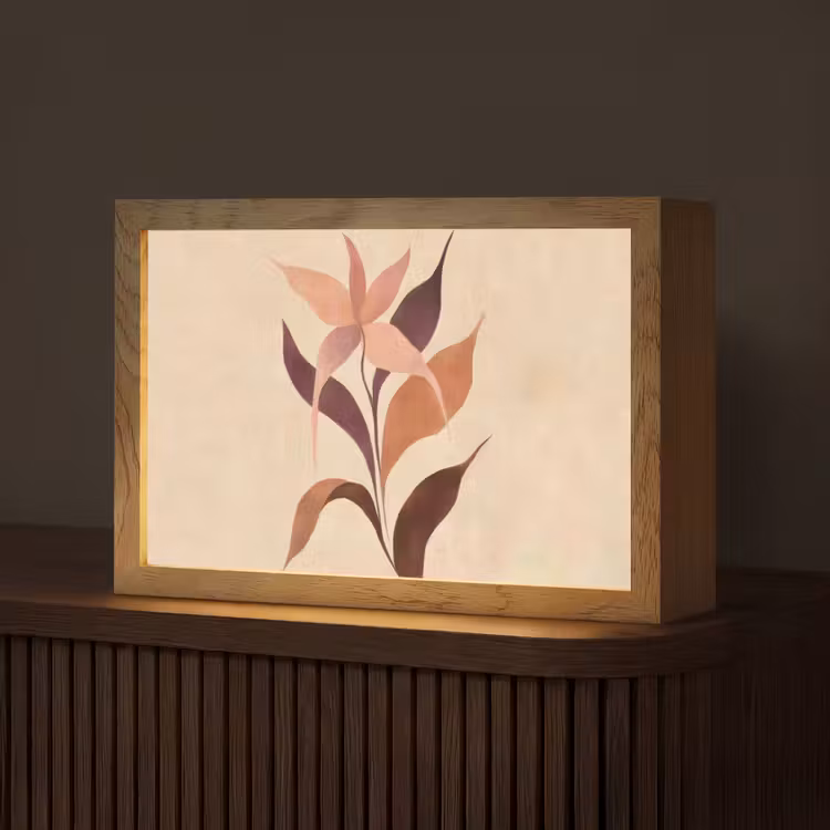 Minimalistisch - Bloem - Bladeren - Beige Light Box met kabel (Tafellamp) klein -z3d_website