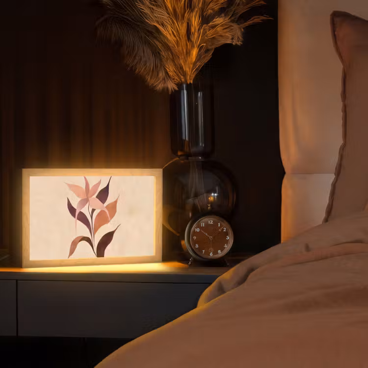 Minimalistisch - Bloem - Bladeren - Beige Light Box met kabel (Tafellamp) klein -sfeer1