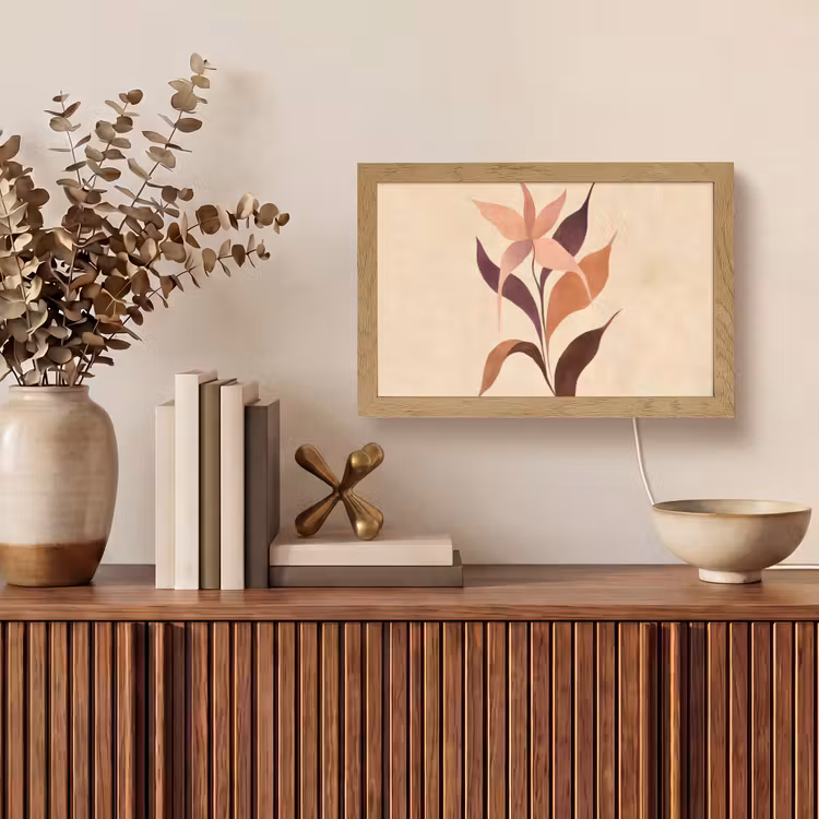 Minimalistisch - Bloem - Bladeren - Beige Light Box met kabel (Tafellamp) klein -sfeer2