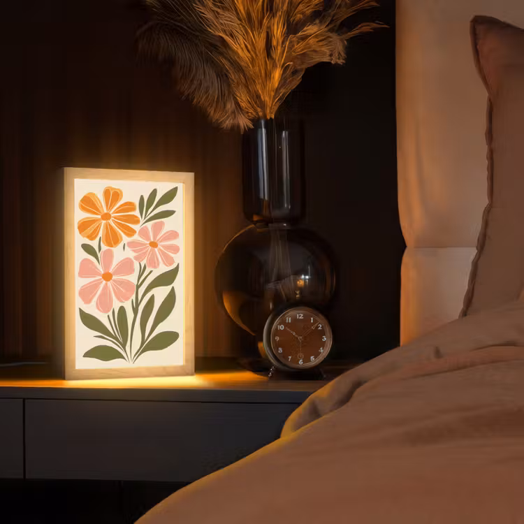 Minimalistisch - Bloemen - Bladeren - Roze Light Box met kabel (Tafellamp) klein -sfeer1