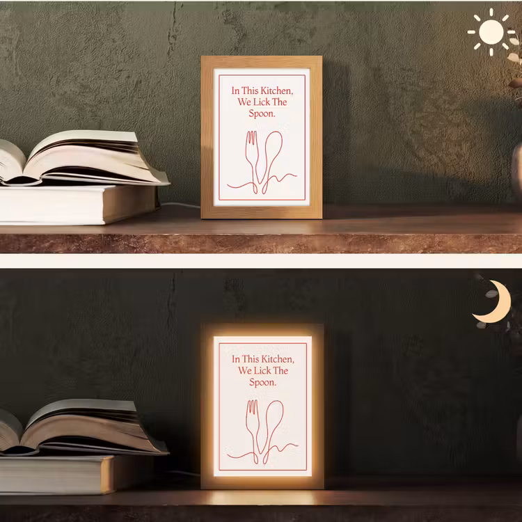 Minimalistisch - Vork - Lepel - Lijntekening Light Box met kabel (Tafellamp) klein -sfeer3