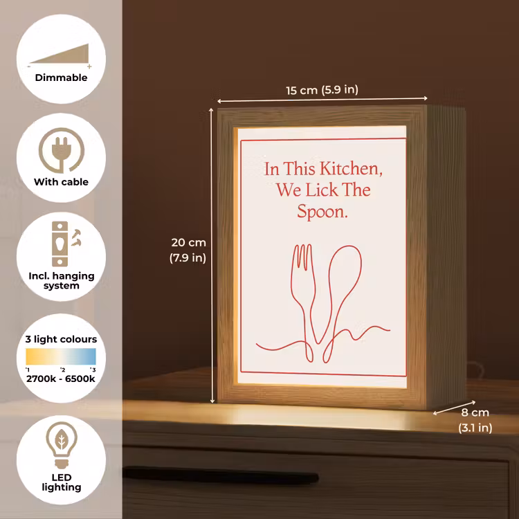 Minimalistisch - Vork - Lepel - Lijntekening Light Box met kabel (Tafellamp) klein -USP_EN