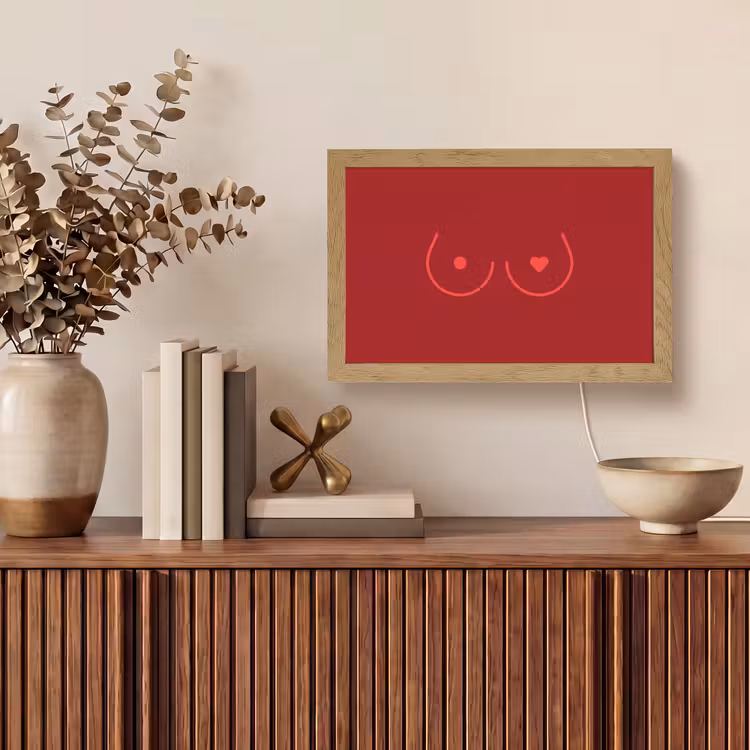 Minimalistisch - Lijnillustratie - Rood Light Box met kabel (Tafellamp) klein -sfeer2