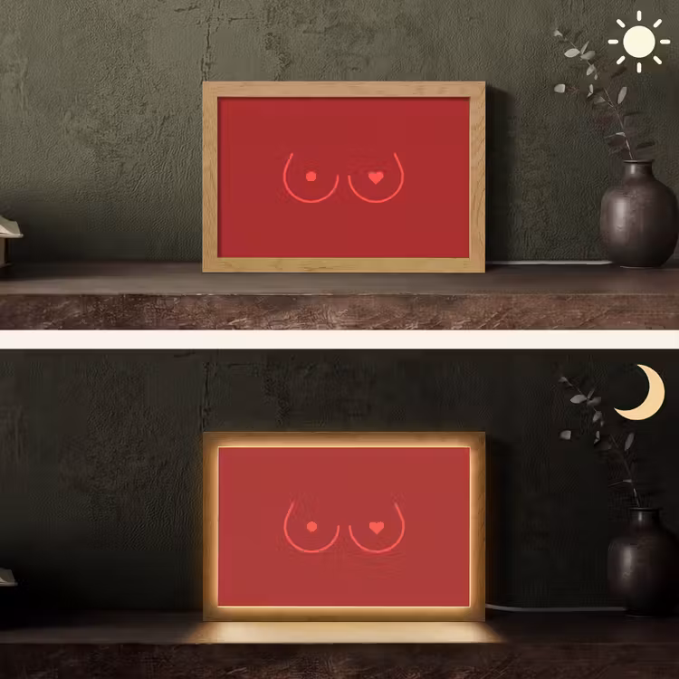 Minimalistisch - Lijnillustratie - Rood Light Box met kabel (Tafellamp) klein -sfeer3