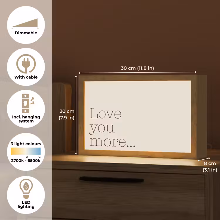 Minimalistisch - Love - Beige Light Box met kabel (Tafellamp) klein -USP_EN