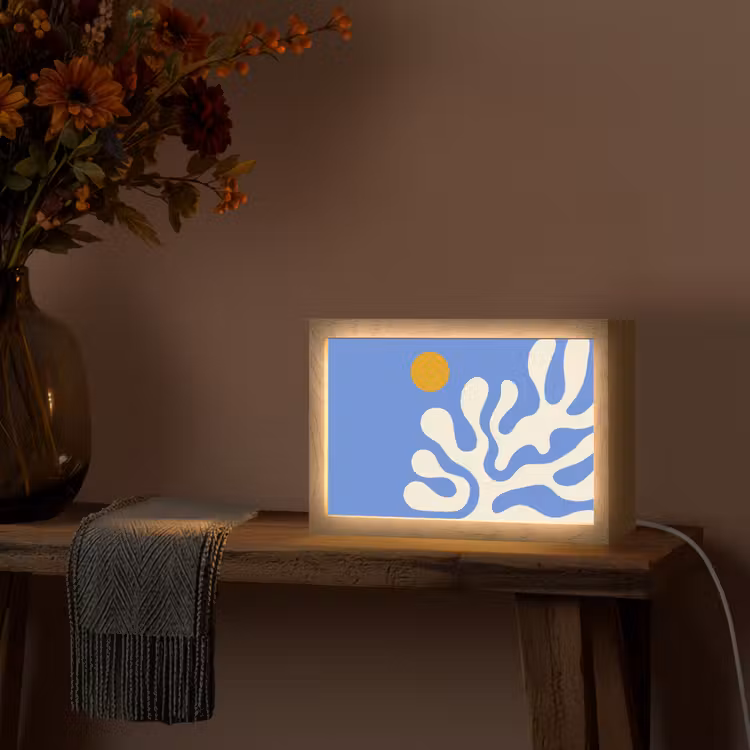Minimalistisch - Organisch patroon - Blauw Light Box met kabel (Tafellamp) klein -sfeer4