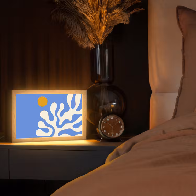 Minimalistisch - Organisch patroon - Blauw Light Box met kabel (Tafellamp) klein -sfeer1