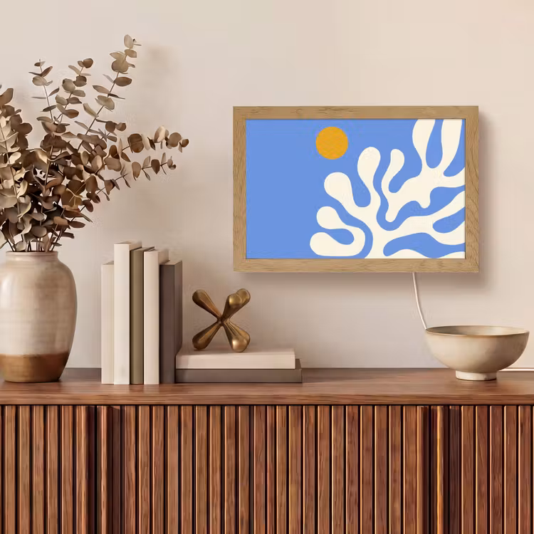 Minimalistisch - Organisch patroon - Blauw Light Box met kabel (Tafellamp) klein -sfeer2