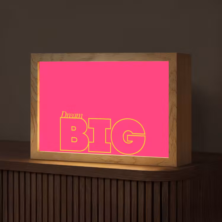 Minimalistisch - Roze - Dream big - Grafisch Light Box met kabel (Tafellamp) klein -z3d_website