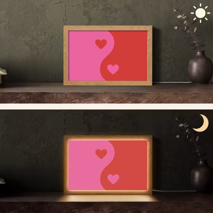 Minimalistisch - Rood - Roze - Hartjes Light Box met kabel (Tafellamp) klein -sfeer3