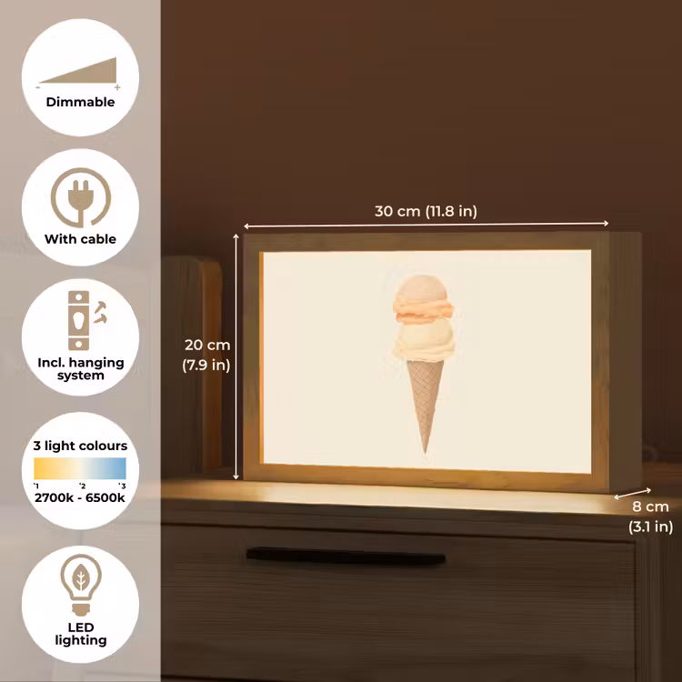 Minimalistisch - Schepijs - Hoorntje - Beige Light Box met kabel (Tafellamp) klein -USP_EN