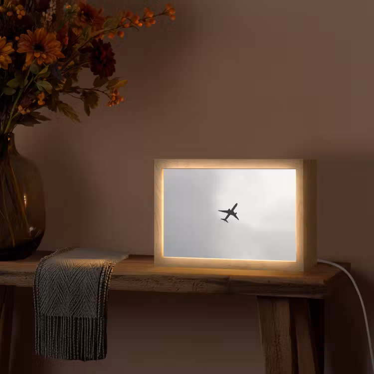 Minimalistisch - Silhouet - Zwart - Vliegtuig Light Box met kabel (Tafellamp) klein -sfeer4