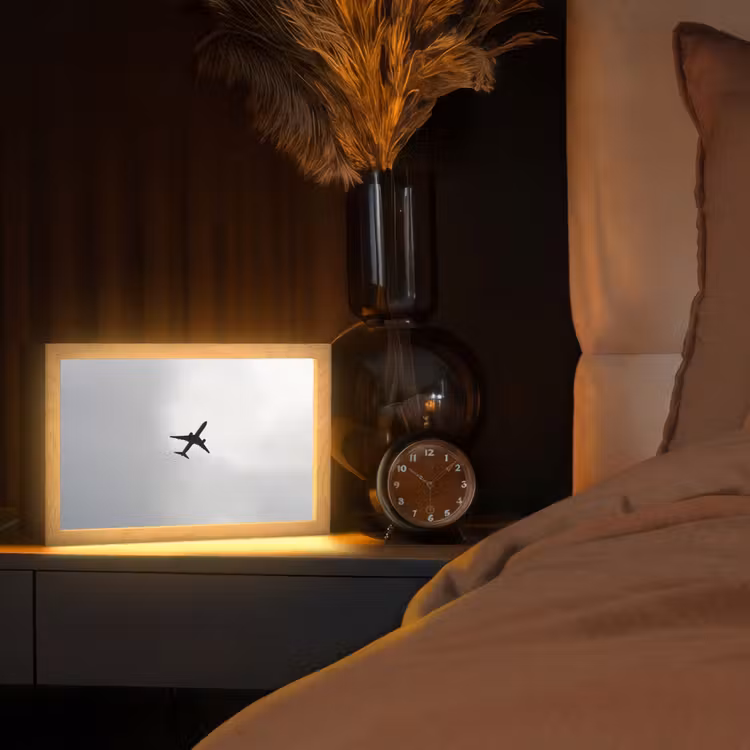 Minimalistisch - Silhouet - Zwart - Vliegtuig Light Box met kabel (Tafellamp) klein -sfeer1
