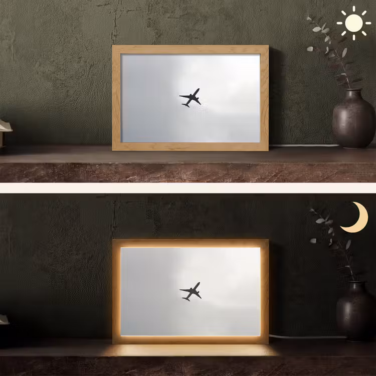 Minimalistisch - Silhouet - Zwart - Vliegtuig Light Box met kabel (Tafellamp) klein -sfeer3