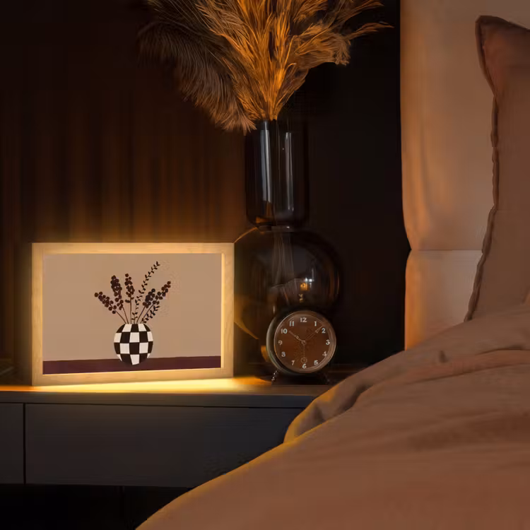 Minimalistisch - Vaas - Bloemen - Bruin Light Box met kabel (Tafellamp) klein -sfeer1