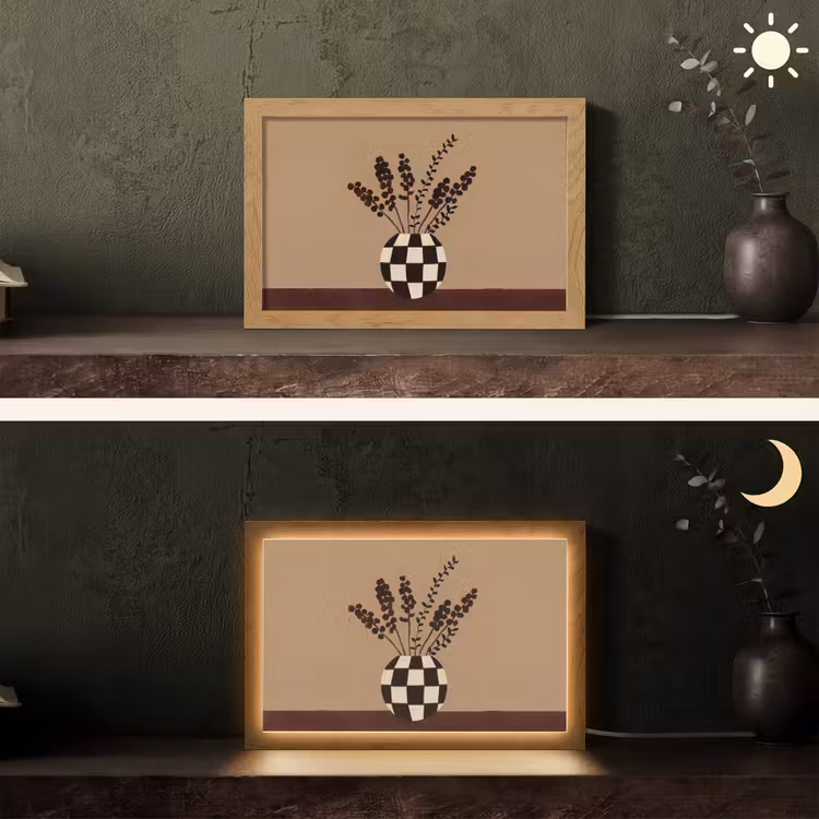 Minimalistisch - Vaas - Bloemen - Bruin Light Box met kabel (Tafellamp) klein -sfeer3