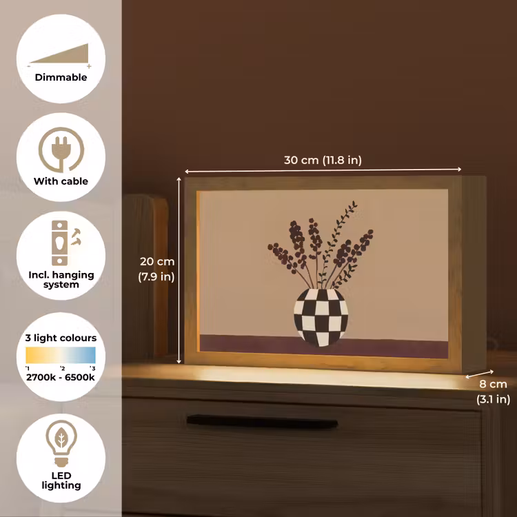 Minimalistisch - Vaas - Bloemen - Bruin Light Box met kabel (Tafellamp) klein -USP_EN