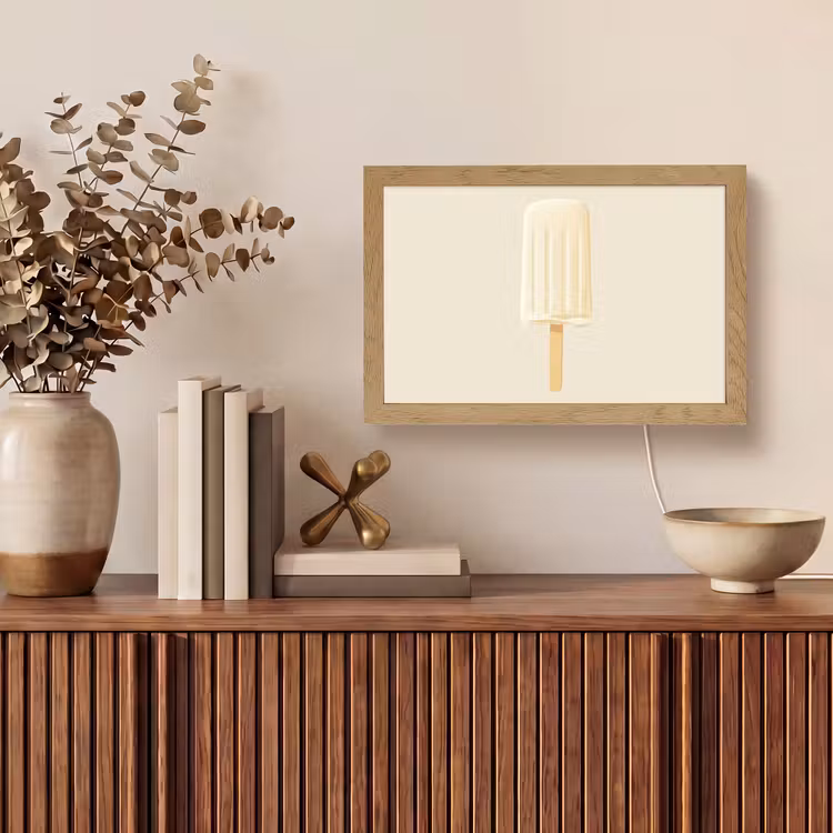 Minimalistisch - Waterijsje - Stokje - Beige Light Box met kabel (Tafellamp) klein -sfeer2