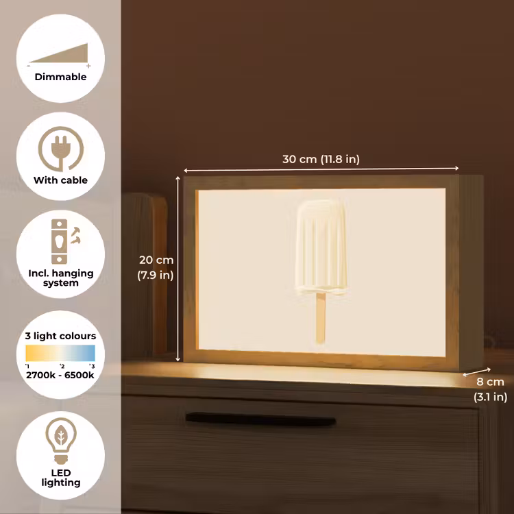 Minimalistisch - Waterijsje - Stokje - Beige Light Box met kabel (Tafellamp) klein -USP_EN