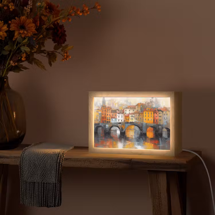 Gracht - Huizen - Kunst - Art Light Box met kabel (Tafellamp) klein -sfeer4