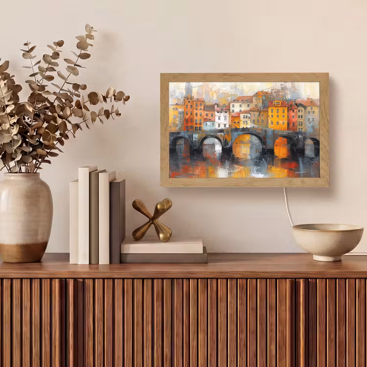 Gracht - Huizen - Kunst - Art Light Box met kabel (Tafellamp) klein -sfeer2