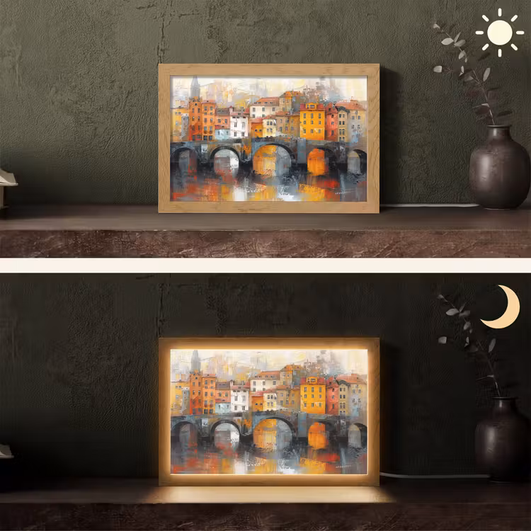 Gracht - Huizen - Kunst - Art Light Box met kabel (Tafellamp) klein -sfeer3