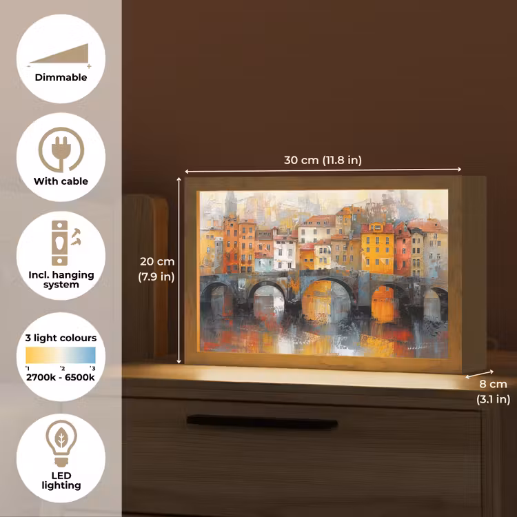Gracht - Huizen - Kunst - Art Light Box met kabel (Tafellamp) klein -USP_EN