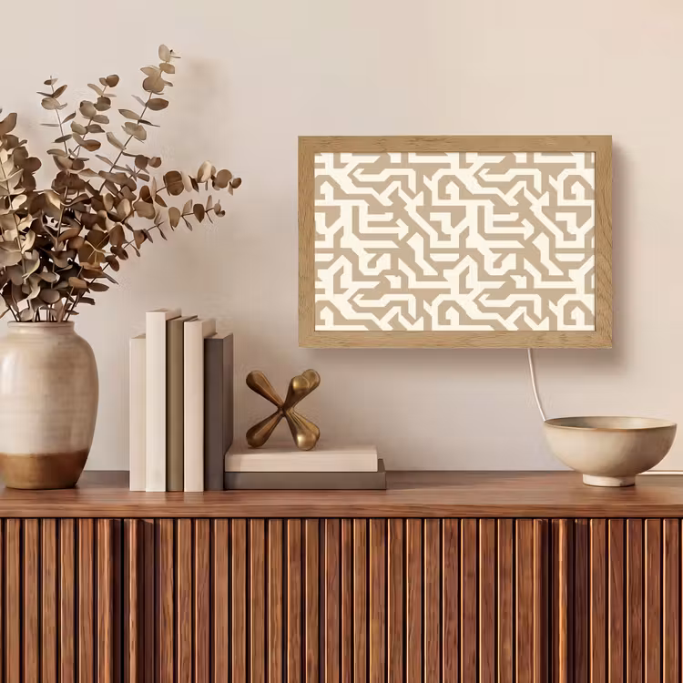 Modern - Abstract - Beige Light Box met kabel (Tafellamp) klein 924 -sfeer2