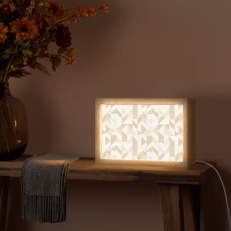 Modern - Abstract - Beige Light Box met kabel (Tafellamp) klein 924 -sfeer4