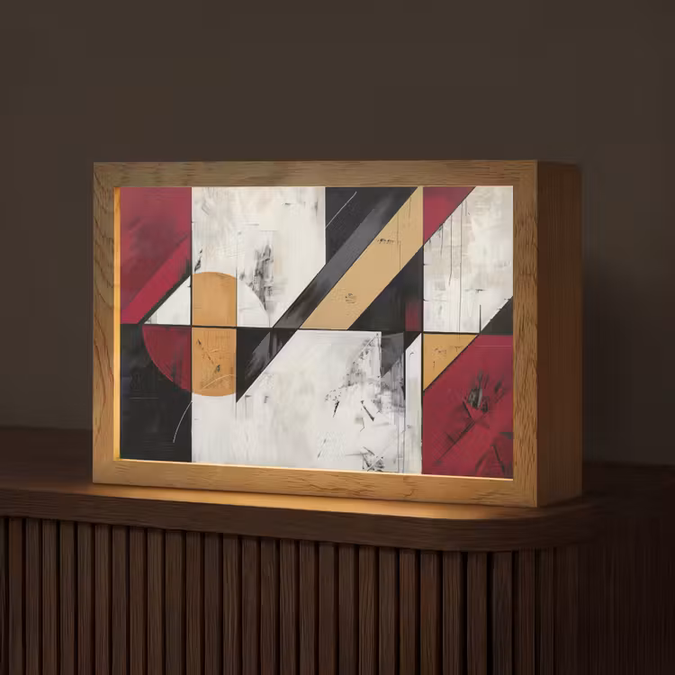 Modern - Abstract - Geometrisch - Rood - Industrieel Light Box met kabel (Tafellamp) klein -z3d_website