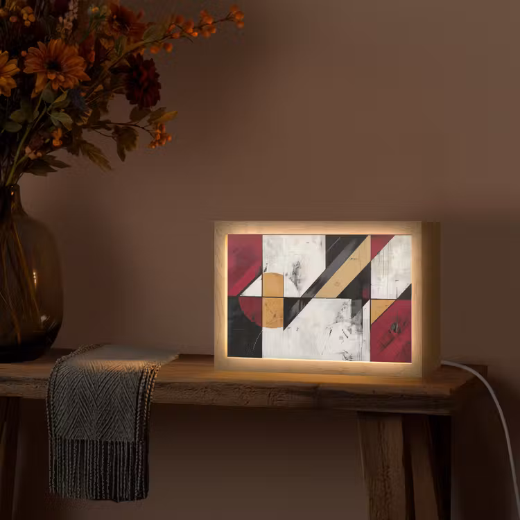 Modern - Abstract - Geometrisch - Rood - Industrieel Light Box met kabel (Tafellamp) klein -sfeer4