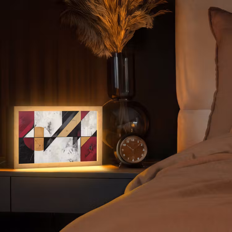 Modern - Abstract - Geometrisch - Rood - Industrieel Light Box met kabel (Tafellamp) klein -sfeer1