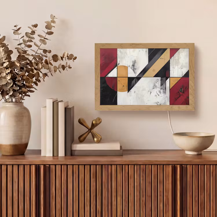 Modern - Abstract - Geometrisch - Rood - Industrieel Light Box met kabel (Tafellamp) klein -sfeer2