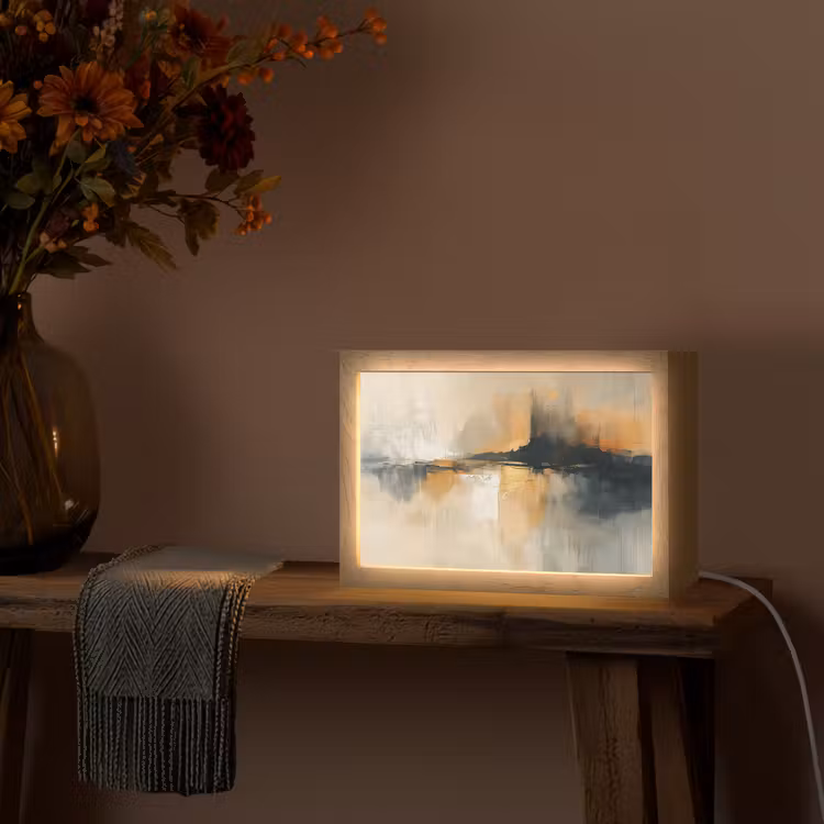 Modern - Abstract - Goud - Zwart Light Box met kabel (Tafellamp) klein -sfeer4