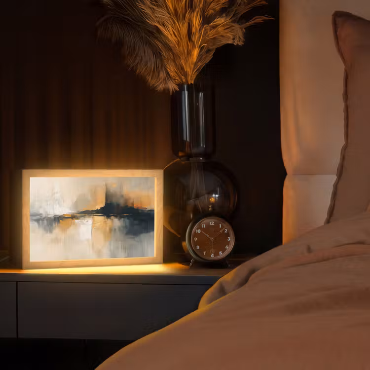 Modern - Abstract - Goud - Zwart Light Box met kabel (Tafellamp) klein -sfeer1