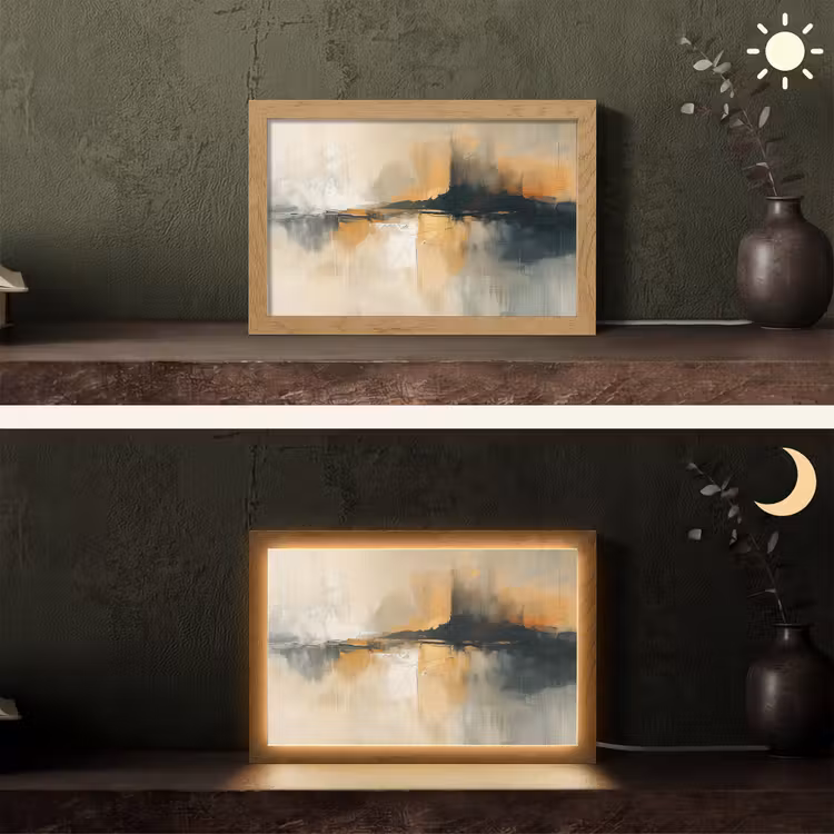 Modern - Abstract - Goud - Zwart Light Box met kabel (Tafellamp) klein -sfeer3