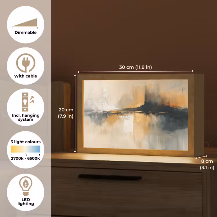 Modern - Abstract - Goud - Zwart Light Box met kabel (Tafellamp) klein -USP_EN