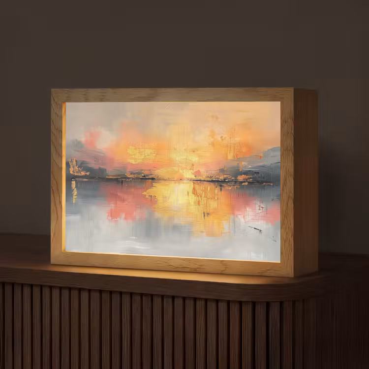 Modern - Abstract - Goud - Roze Light Box met kabel (Tafellamp) klein -z3d_website