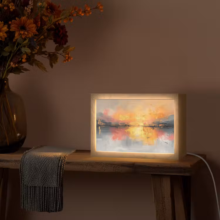 Modern - Abstract - Goud - Roze Light Box met kabel (Tafellamp) klein -sfeer4