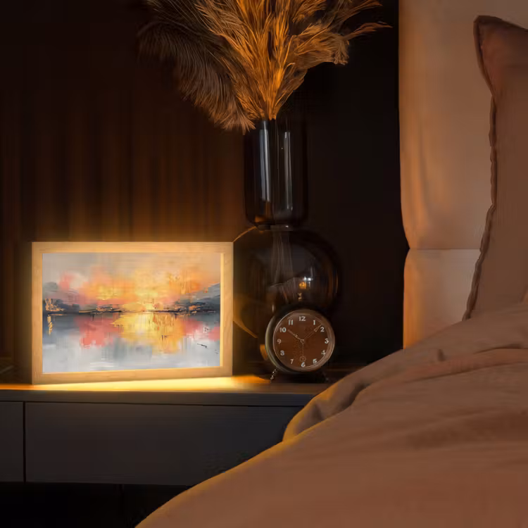 Modern - Abstract - Goud - Roze Light Box met kabel (Tafellamp) klein -sfeer1