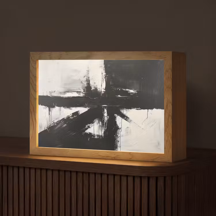 Modern - Zwart wit - Abstract - Kunst Light Box met kabel (Tafellamp) klein -z3d_website