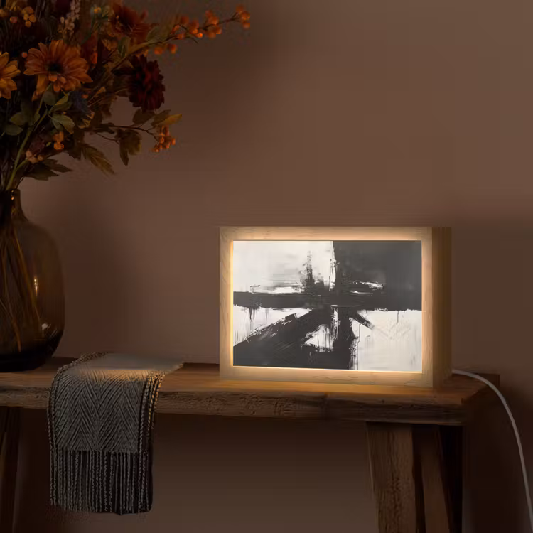 Modern - Zwart wit - Abstract - Kunst Light Box met kabel (Tafellamp) klein -sfeer4